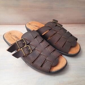 Grosby Comfort Mates Womens Leather Insole Sandals 8 Brown Cushioned Slip-on NEW